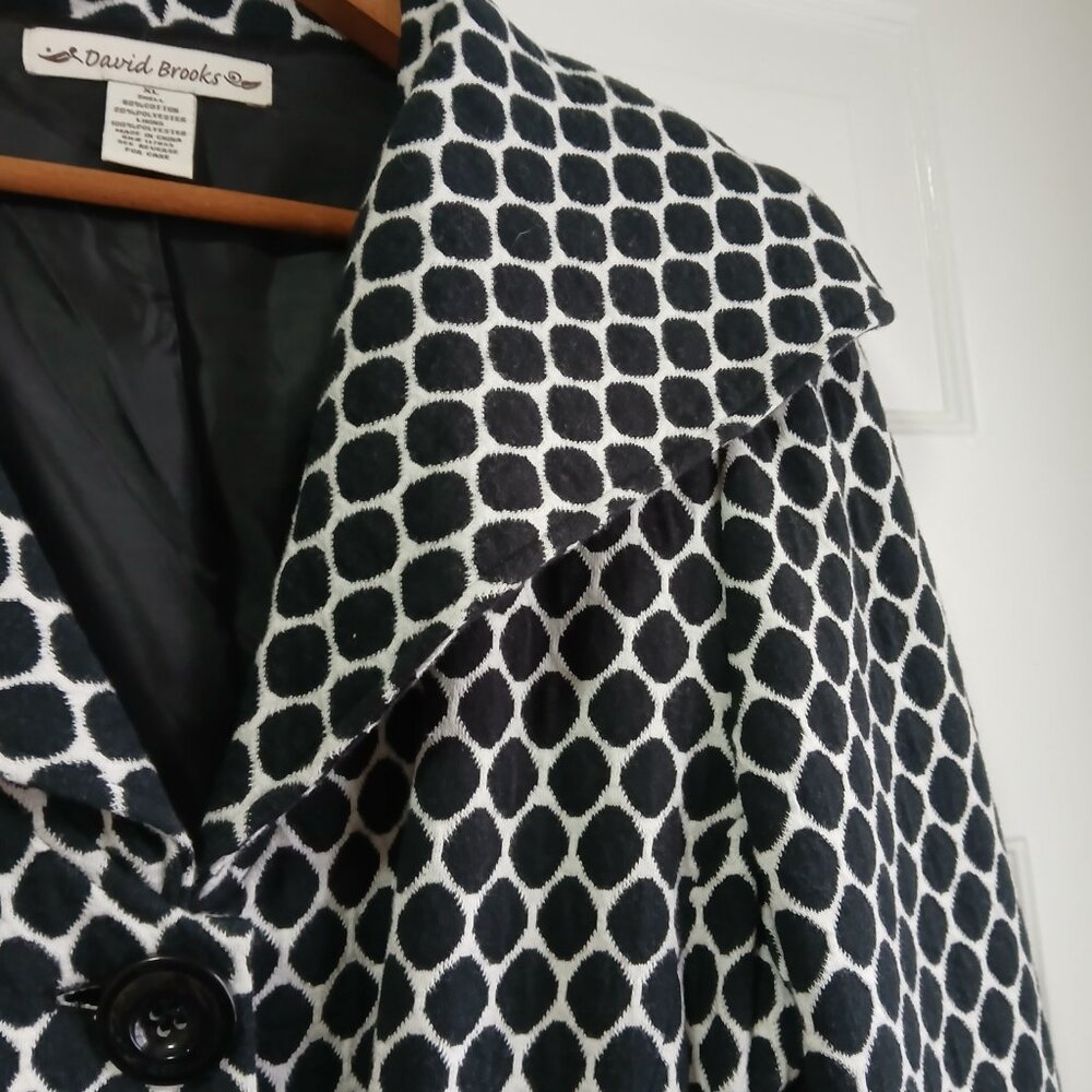 David Brooks Black and White Honeycomb Polka Dot Lightweight Trench Coat Size XL - Picture 2 of 9